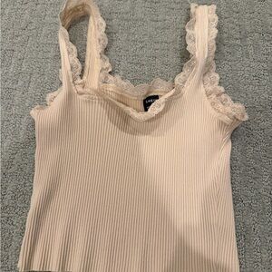 SHEIN Beige Lace Trim Ribbed bodysuit